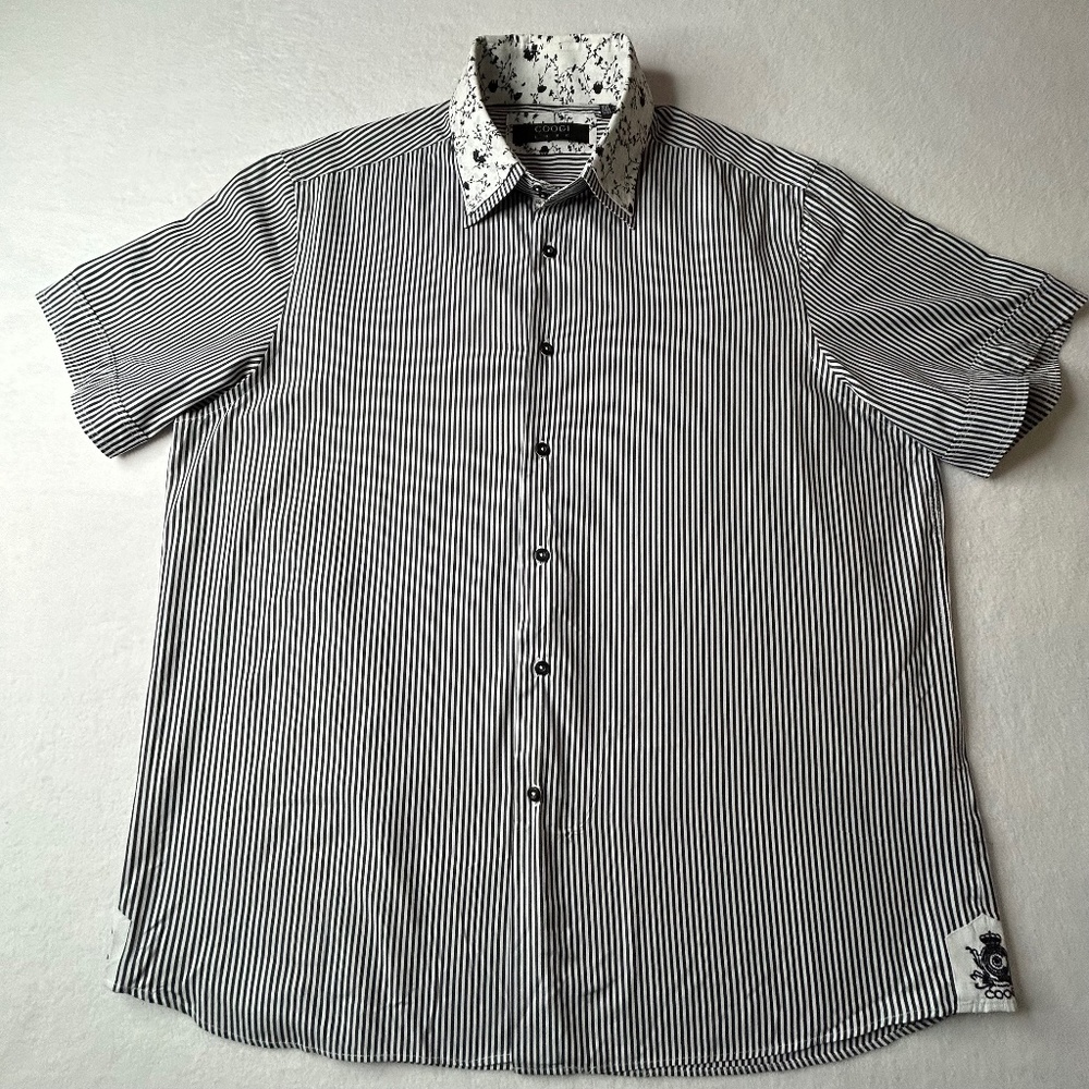 Coogi Luxe Mens XL Short Sleeve Striped Button Down Shirt Short Sleeve Striped